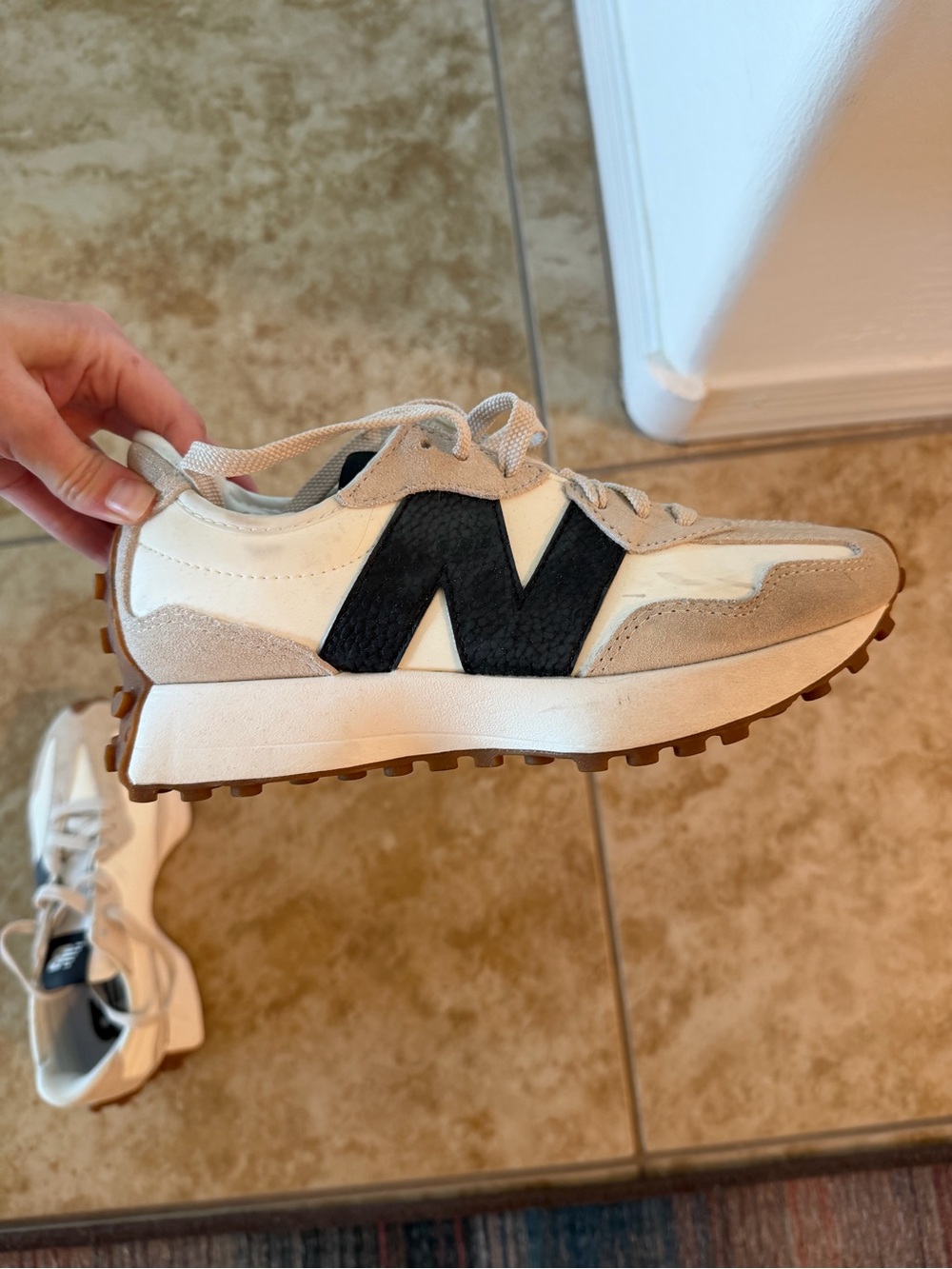 New Balance women’s White, Light Gray & Black Lace-Up Sneakers - Picture 2 of 4